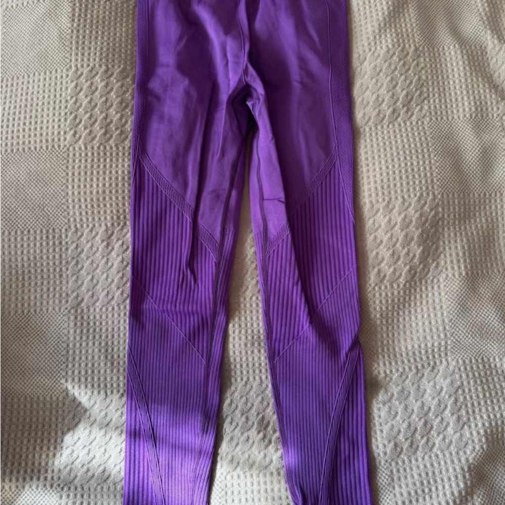 Girls Ribbed Purple Performance Leggings